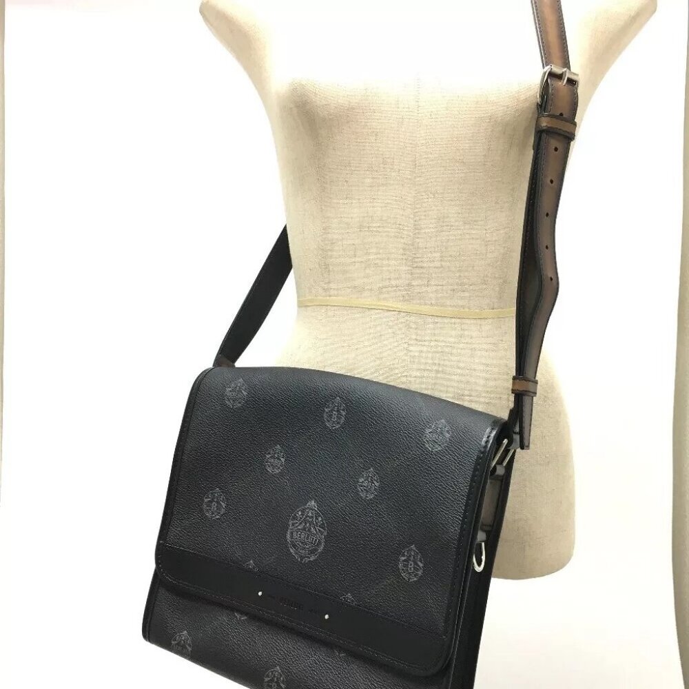 Berluti Flaneur Small Messenger Shoulder Bag PVCCanvas / Leather Black/Silver